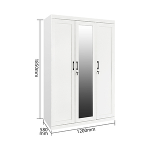 Armoire multi-usages à 3 portes battantes en métal Fer Placard mobilier de chambre Acier gaufré Armoire avec miroir - Product Image 4