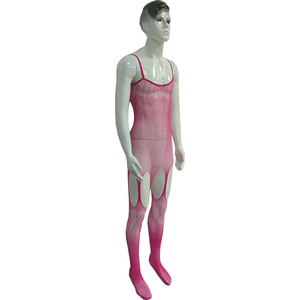 Combinaison sexy en résille pour homme, rose rouge, en spandex et polyester, tenue de danse exotique, coupe intégrale avec découpes sur les cuisses - Product Image 3
