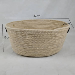 Panier tissé avec poignée en <span class=keywords><strong>cuir</strong></span>, corde de coton de forme ovale, pas cher, vente en gros, - Product Image 5