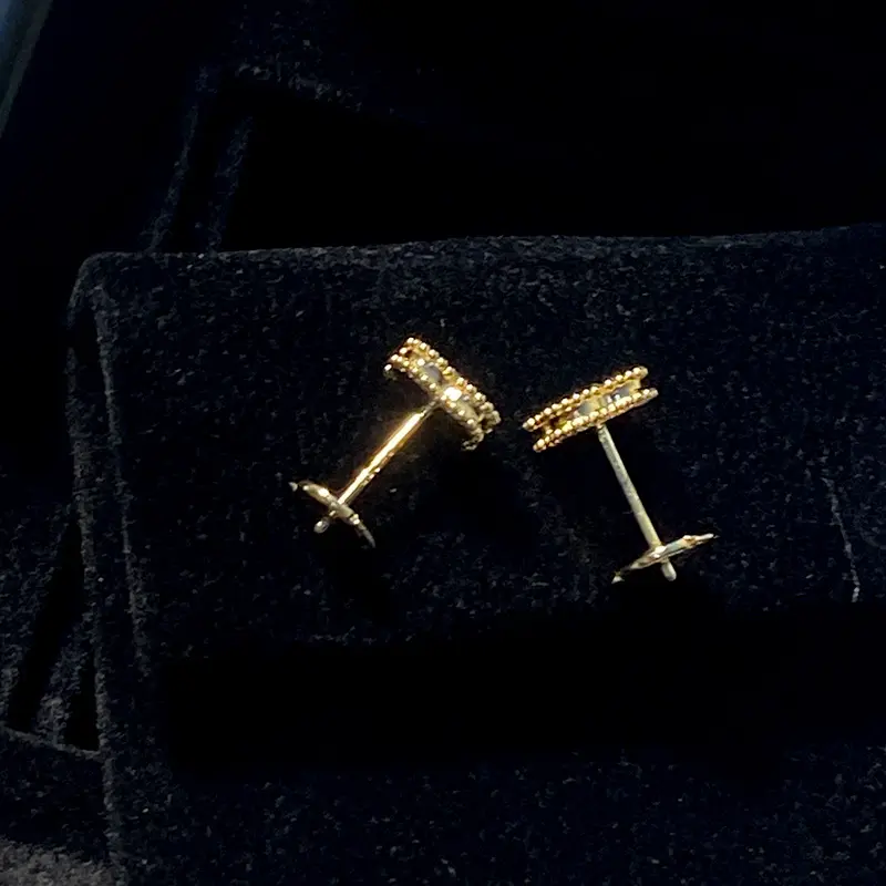 CRE001-pendientes de tuerca de trébol de 4 hojas para mujer, de oro auténtico de 18K, 9,5mm, joyería fina de diseño clásico, regalo para niña