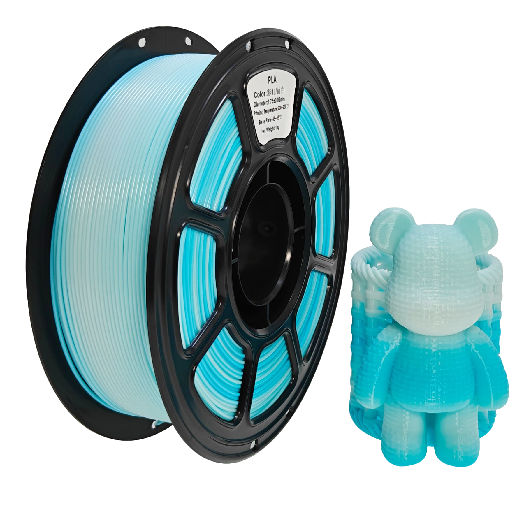Pla transparent arc-en-ciel bleu blanc