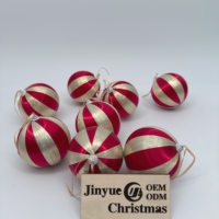 JINYUE Lot de 6 Boules de Noël Rayées Incassables en Plastique Rouge et Blanc Jacquard, Ornements Suspendus pour Sapin de Noël, Décoration Festive