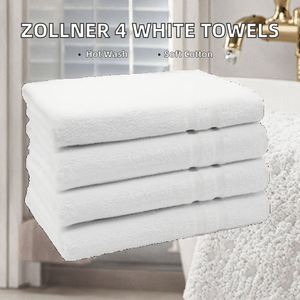 Juego de 4 Toallas de Ducha ZOLLNER, 70 x 140 cm, Algodón Suave, Borde Moderno a Rayas, Lavables hasta 95°C, Práctico Colgador, Blanco - Product Image 1