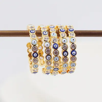 Fashion Jewelry 18k Gold Plated Micro Pave Diamond Evil Eyes Ring Crystal Blue Oil Drip Eye Open Adjustable Ring For Girl Gift