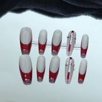 Ongles artificiels faits à la main, style croisé oeil de chat français rouge, vente en gros d'usine réutilisable de haute qualité