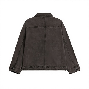 Veste en jean marron foncé pour homme, col rabattu, style workwear, coupe classique, décontractée, en coton lavé, pour l'automne - Product Image 2
