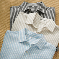 Chemise Homme Manches Longues 100% Lin Style Old Money Grande Taille Rayures Color-Block Respirante Printemps-Été Nouvelle Collection Décontractée pour les Vacances