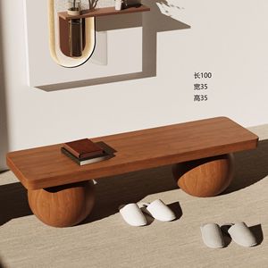Banc d'entrée de style chinois en bois massif, design boule ronde, gain de place, banc de bout de lit pour chambre à coucher, utilisation polyvalente - Product Image 6