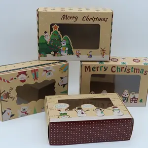 크리스마스 쿠키 상자 도넛 선물 상자 맑은 창이 있는 베이커리 상자, 선물용 리본이 있는 녹색 및 빨간색 휴일 디자인
