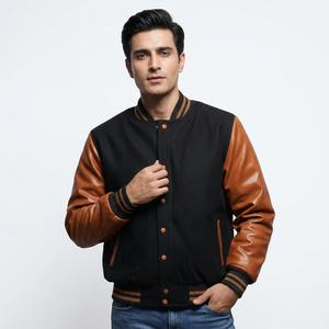 Chaqueta Bomber Varsity para Hombre, de Lona, con Capucha, Resistente al Viento e Impermeable, Estilo Vintage Universitario de Béisbol, con Cuello Alto y Logotipo Frontal, para Invierno, OEM - Product Image 1