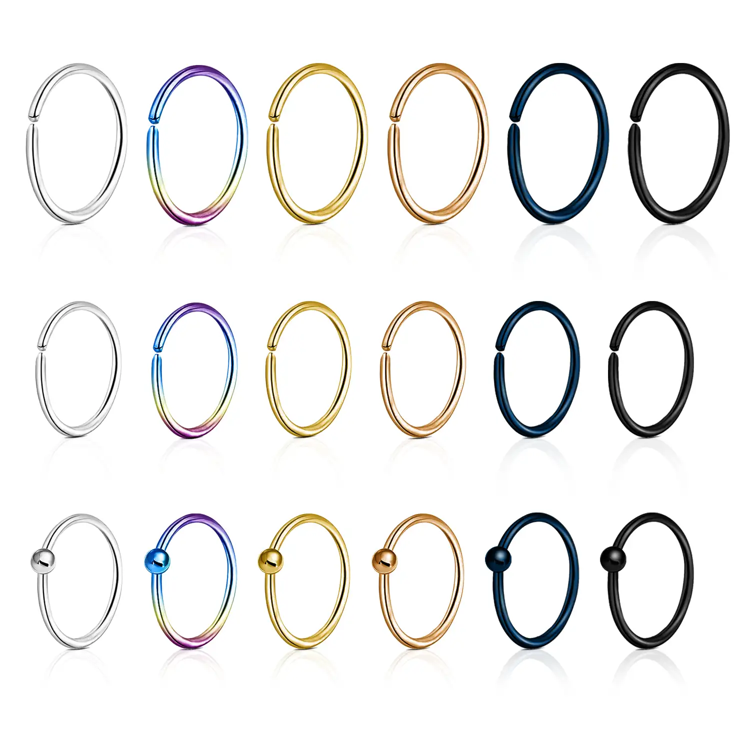 18 set moda sopracciglio orecchio trago cerchio elica orecchini in acciaio chirurgico anello naso all'ingrosso gioielli penetranti per il corpo