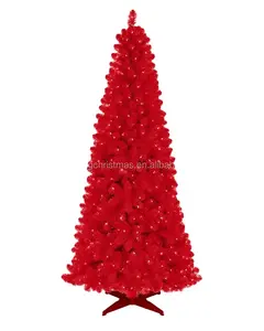 New arrival red x-mas tree pre-lit christmas tree hot sale red pine needle christmas tree with led lights metal stand