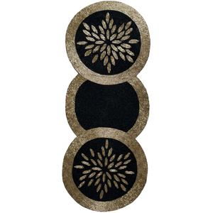 Camino de Mesa Moderno con Bordado Floral, Diseño Circular Negro y Dorado, Lavable, de Poliéster, Decoración para el Hogar - Product Image 1