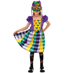 Costume de carnaval à carreaux pour enfants, robe pour spectacle sur scène, vêtements de fête de 8 à 13 ans - Product Image 5