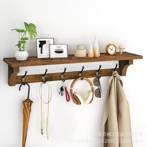 Wooden Wall Mounted <b>Clothes</b> Rack With Hooks Brown Durable Coat Rack For Entryway <b>Storage</b> - Product Image 1
