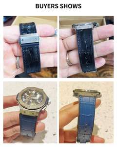 Correa de <span class=keywords><strong>Reloj</strong></span> de Cuero Genuino con Patrón de Bambú para <span class=keywords><strong>Hombre</strong></span>, para <span class=keywords><strong>Hublot</strong></span> Big B Ang, Correa Híbrida de Cuero y Silicona, 19mm 26mm - Product Image 3