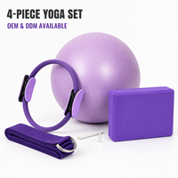 Kit de Accesorios para Pilates ODM de 4 Piezas, Anillo Mágico de 25 cm, Pelota de Pilates de PVC, Bloque de Yoga de EVA, Anillo en D, Cinturón de Estiramiento, Empaque Personalizado