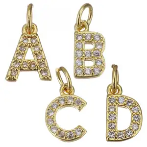 alphabet charms Micro Pave cz pendant charms brass letter pendant alphabet initials gold color 1446496