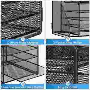 5-Tier Metal Mesh Desk Organizer with 1 <b>File</b> Holder & 7 Flexible Dividers Customized Logo Black for Office & Home - Product Image 6