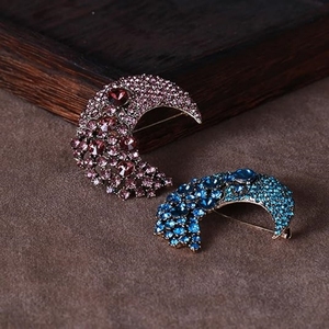 Spilla a Forma di Luna con Strass per Donne, <span class=keywords><strong>Elegante</strong></span> Accessorio per Abiti e Completi, Gioiello da Bavero a Forma di Luna - Product Image 5