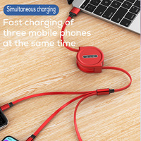 Cable USB Retráctil de Una Vía Popular, 3 en 1, 1.2m, Cable USB Extendido de Tipo A a Tres Conectores para Dispositivos Móviles Eléctricos