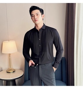 <span class=keywords><strong>Chemise</strong></span> de smoking pour hommes <span class=keywords><strong>Chemise</strong></span> habillée formelle Chemises boutonnées à manches longues plissées pour le bal de promo et le mariage - Product Image 6