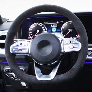 Accesorios Interiores para Automóviles, Cubierta de <span class=keywords><strong>Volante</strong></span> de Cuero Rojo con Detalles Negros, 38 cm de Diámetro, 3 Radios, de Lujo - Product Image 5