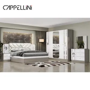 Modern Simple Queen Size Wooden Bed Leather Headboard Home Apartment Full MDF Cheap White Bedroom Furniture Set