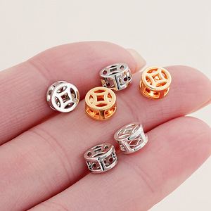 <b>Copper</b> <b>Coin</b> Beads Hollow Round Spacer Beads For Bracelet Making Gold Plated Silver Color Retention Jewelry Findings 18K Square - Product Image 4