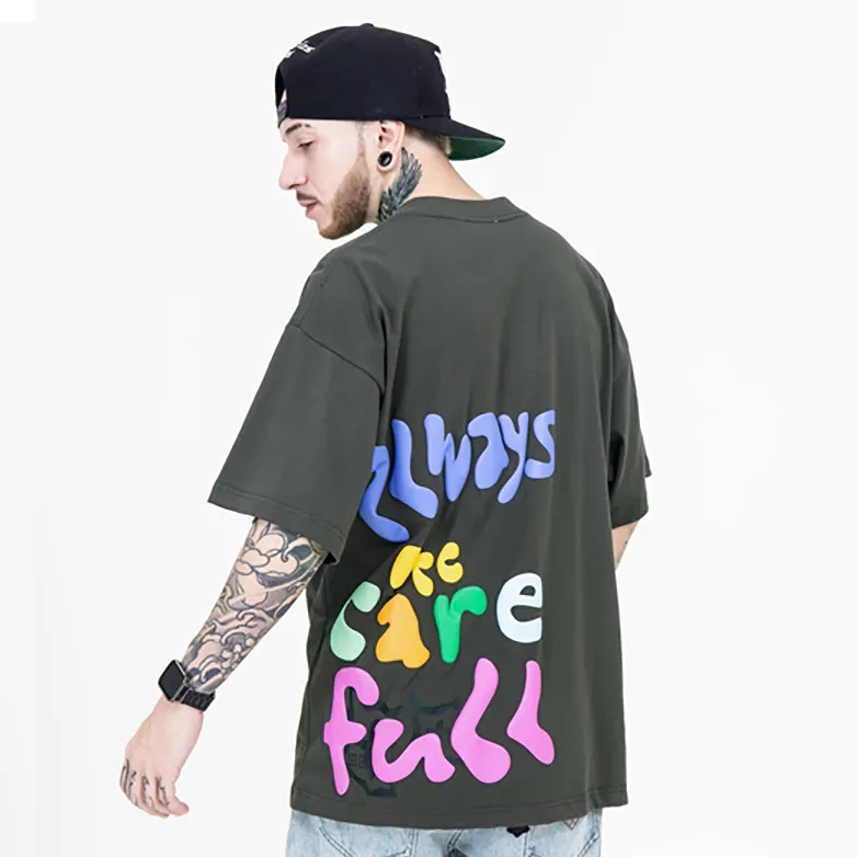 Men Streetwear Cartoon 100% Cotton Foam Print Oversized T-shirt custom Embroidery puff Print Graphic tshirt