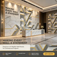Revêtement mural géométrique pyramidal imperméable pour intérieur avec panneau mural en marbre UV de qualité supérieure pour la vente en gros