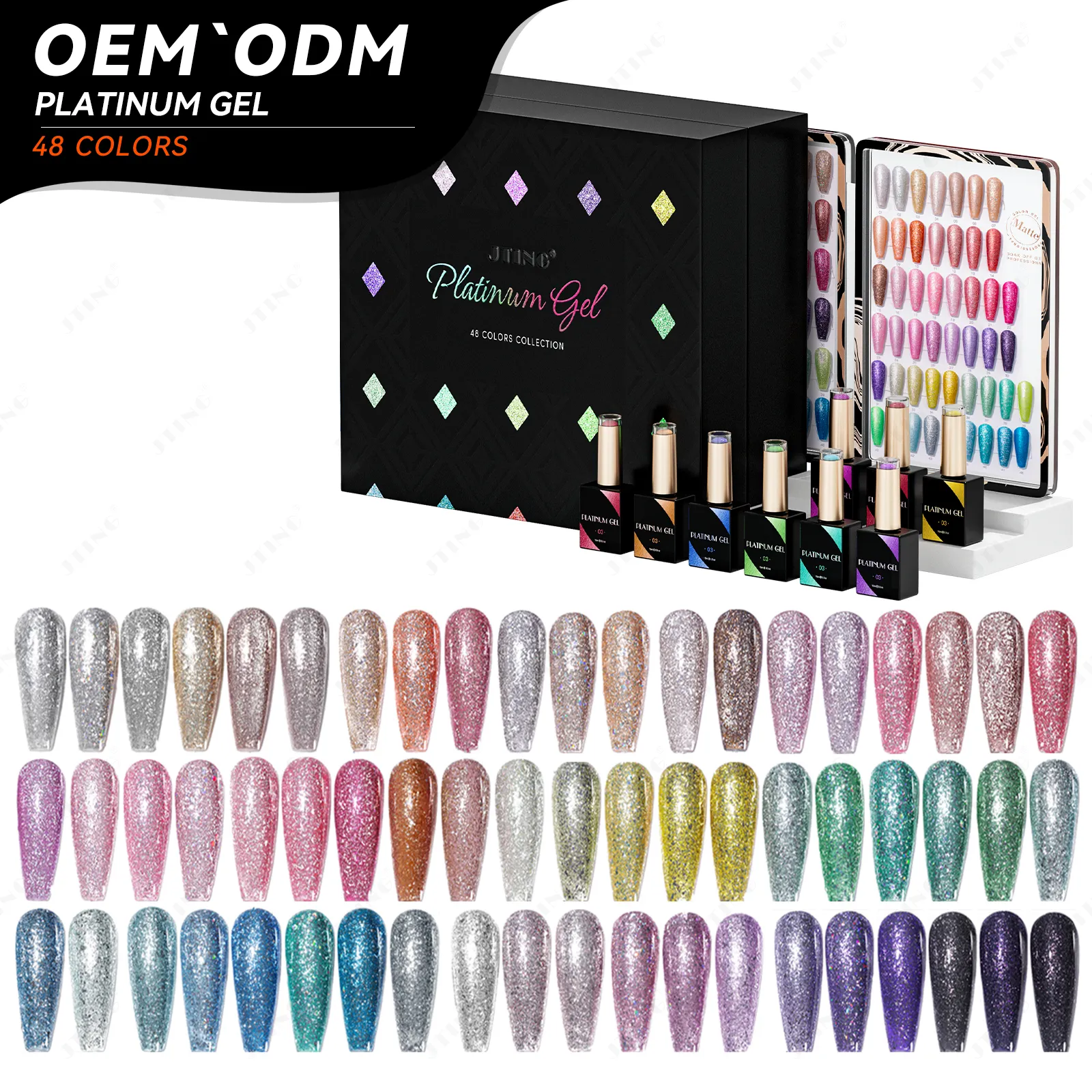 JTING free custom unique brand 48colors collection glitter platinum gel nail polish set box color book OEM Nail factory supplies