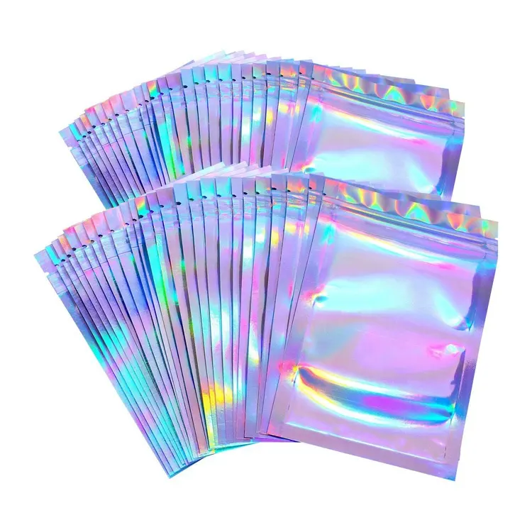 Custom Printed Smell Proof Zipper Mylar Zip Lock Packaging 3 Side Seal Beauty Hologram Bag Laser Holographic Bag