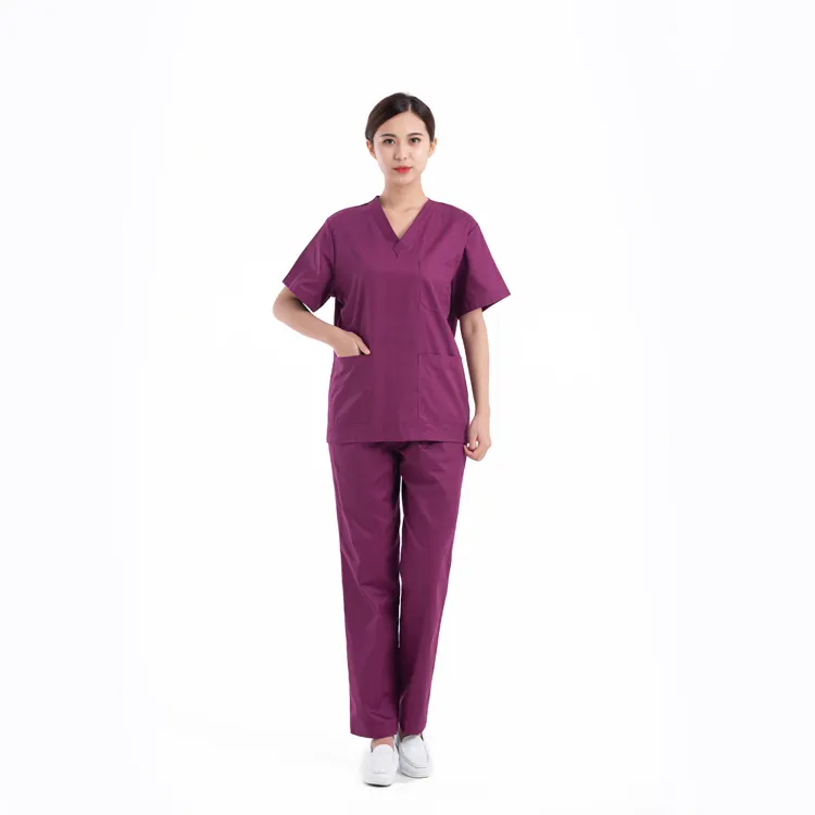 Conjunto de esfregão médico, kit de esfregador de manga curta elástico com bolsos para enfermeiras, uniforme de hospital