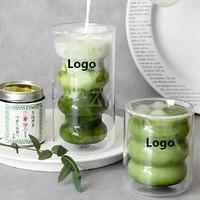 Vente en gros en Europe, tasse à thé matcha en verre transparent à double paroi moderne, 300 ml, réutilisable, écologique, cadeau d'affaires