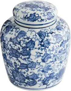 Stile antico fiori in porcellana blu e bianca vaso coperto in ceramica vaso China Ming Style Jingdezhen Design cinese