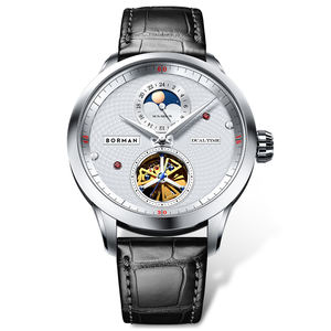 Reloj de cuero resistente al agua para hombre BORMAN, esfera negra, esqueleto de Color, mecánico automático, pantalla de 24 horas con esfera de puntero - Product Image 3