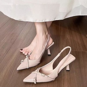 À la mode bout pointu bouche peu profonde nouvelles chaussures à talons hauts été élégant boucle décoré Stiletto noir chaussures pour femmes - Product Image 2