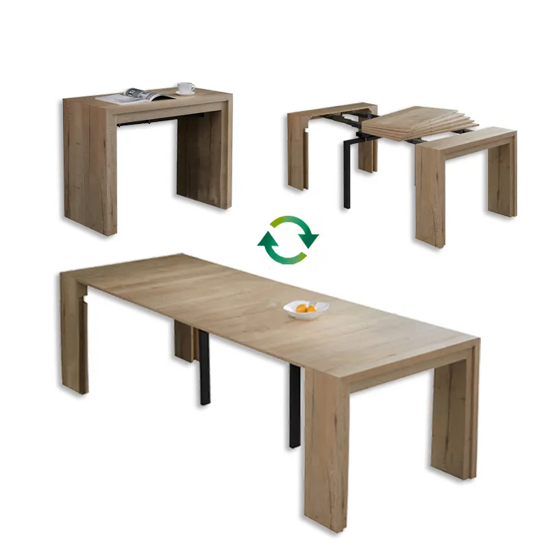 House Furniture White Oak Grain Transform Console Table Space Saving Dining Table For Events