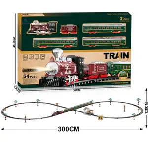 300CM Long Taille Électrique Jouet Voiture Rétro Réaliste Scènes Jouet Vintage Train Modèle Chemin De Fer avec Lumière Sonore - Product Image 1