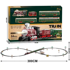 300厘米长尺寸电动玩具车逼真复古场景玩具复古火车模型铁路带声光