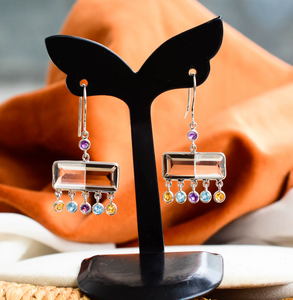 Compre Pendientes Colgantes de Cuarzo Ahumado y Cristal con Flecos de Gemas de Zafiro Multicolor, Pendientes Colgantes Modernos para Mujer - Product Image 2