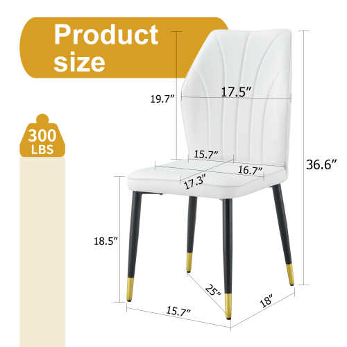 4 Modern PU Patterned Backrest Dining Chairs with Black Metal Legs Stylish Comfortable for Home Kitchen Bedroom Office Use FCJ