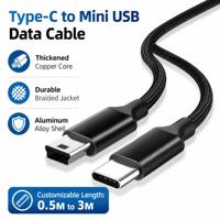 Câble Type-C vers Mini USB en nylon tressé, charge rapide, synchronisation des données, cordon en forme de T pour HDD, caméra, PS3, lecteur MP3, 0,5m-3m