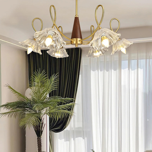 Lámpara de Araña Nórdica de Mediados de Siglo, para Sala de Estar o Comedor, de Latón, Vidrio y Nogal, LED, de Alta Calidad, Nuevo Diseño, Ercole - Product Image 4