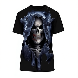 Maglietta Gotica Grim Reaper con Scheletro, Teschio Scuro e Ali di Pipistrello - T-shirt Horror di Halloween per Appassionati Goth, Stile Spaventoso - Product Image 2
