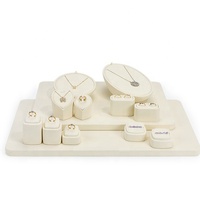 Stock Beige Bijoux Présentoir Ensemble Daim Microfibre Bois Bijoux Plateau pour Bague Collier Boucles D'oreilles Pendentifs et Bijouterie Cabinet