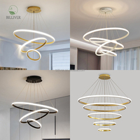 Décor à la maison moderne lampe salon hôtel cercle suspendu suspension conception de lumière 3 anneaux acrylique or luxe rond Led lustre