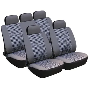 Universal fashionable 9 pcs gray full set car seat cover in plaid cloth+single mesh fabric washable Car interior Accessories