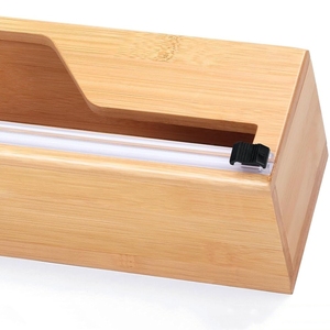 Dispensador de envoltura de montaje en pared de bambú clásico, cortador de papel de cocina, organizador de envoltura de plástico para bolsas de té, rollo de papel de almacenamiento Ziplock - Product Image 3